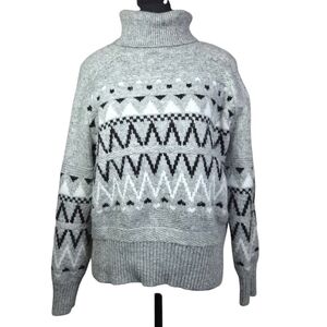 Design History Cozy Gray and Black Patterned Turtleneck Sweater Size L